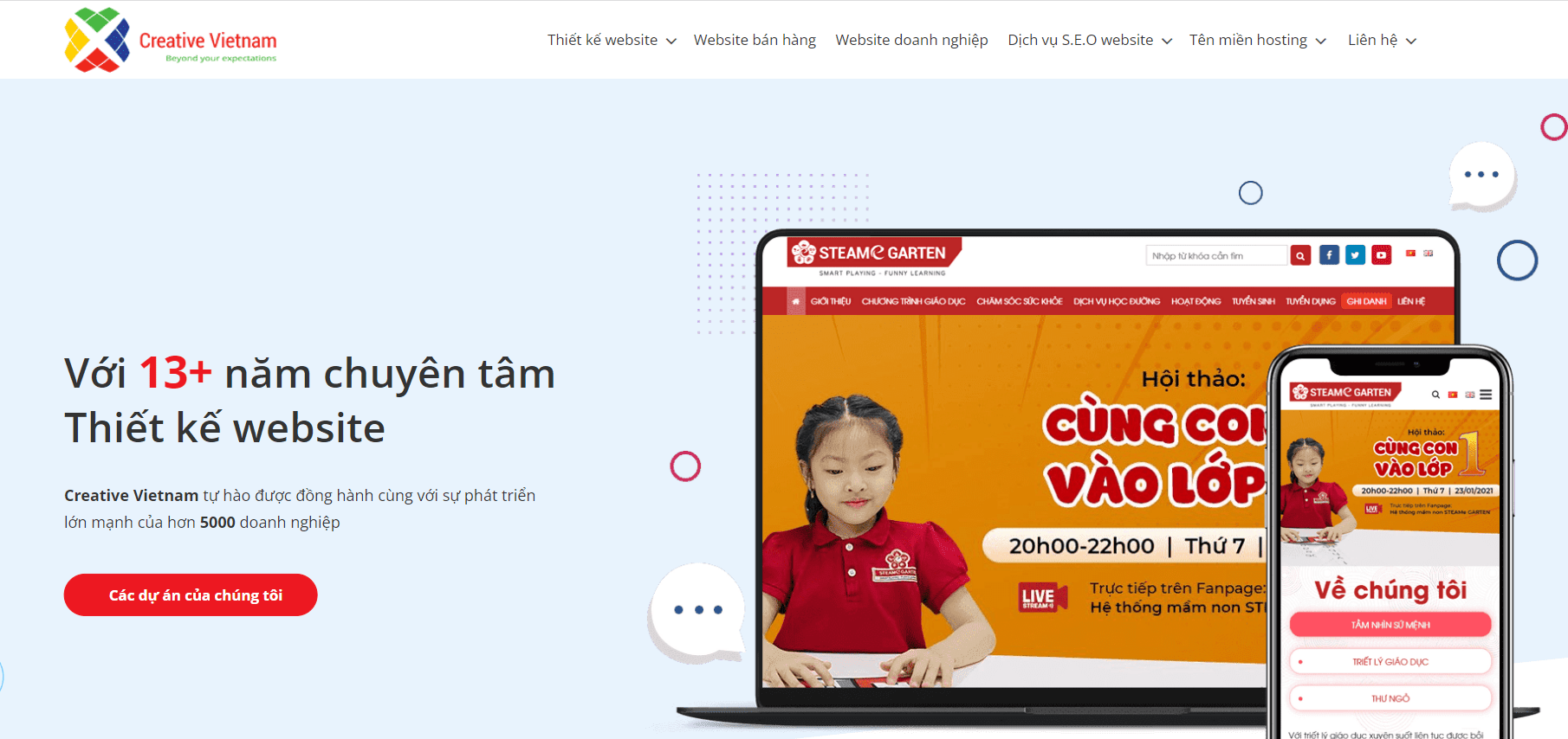 Creative Việt Nam cung cấp dịch vụ thiết kế website chuyên nghiệp